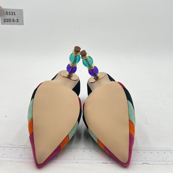 XYD Black Wave Pointed Toe Slip On Party Pumps Jewelry High Heel Rainbow Shoes - Picture 7 of 8